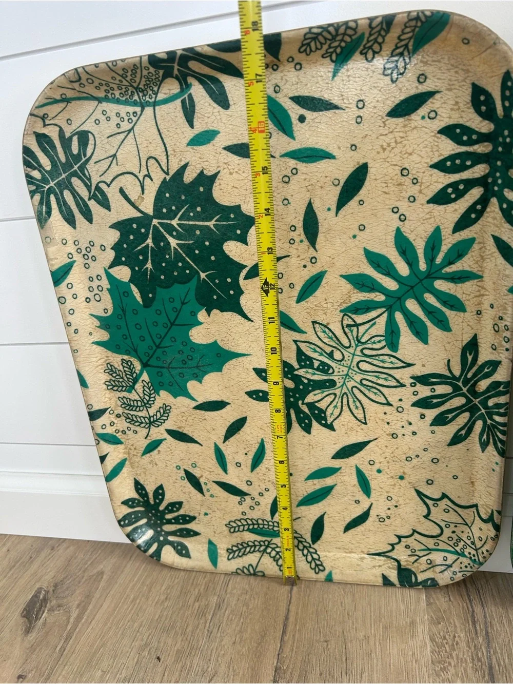 Vintage Cambry fiberglass Lunch Serving Trays Forest Green and botanical leaf
